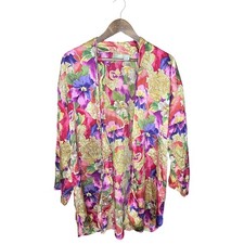 Vintage Gold Label 100 Silk Kimono Robe Floral Pink Gold Floral One Size 90s