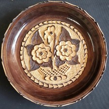 Vintage Wooden Decorative Shallow Bowl Hand-Carved 8 Inch