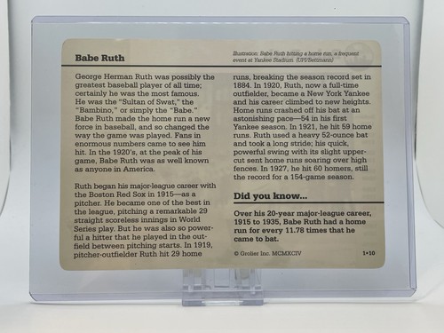 1994 Grollier Life In America 1-10 Babe Ruth New York Yankees - Picture 2 of 2