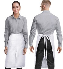 Half Bistro Apron, Long Style, Front Slit, 2 Pockets, White  Long Half Apron...