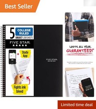 Elegant 5 Subject Spiral Notebook - College Ruled, 200 Sheets, Water Resistant