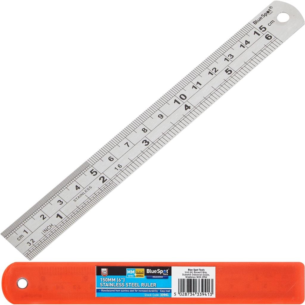 BlueSpot Stainless Steel Ruler Durable Metric Imperial Metal 150mm 6"" Measuring