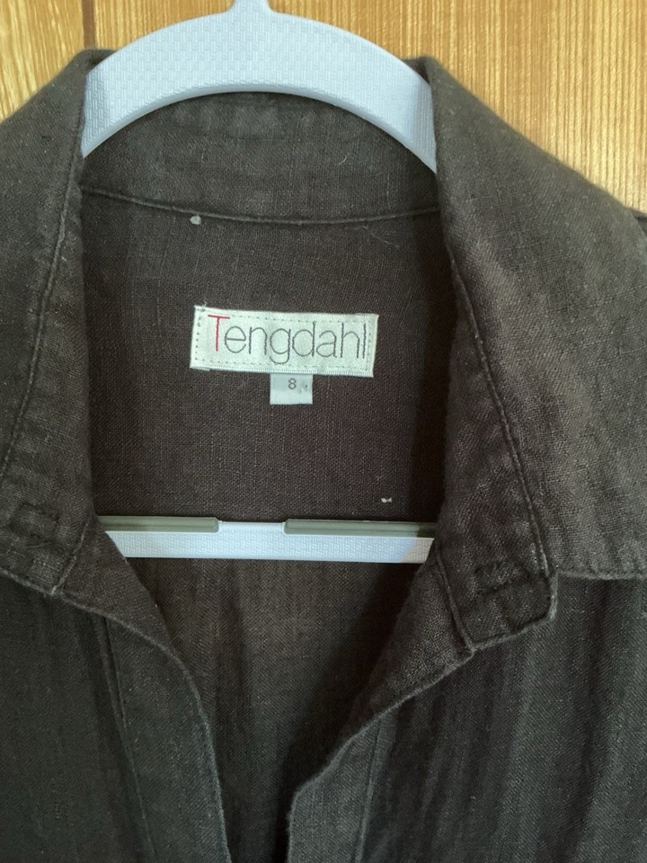 Tengdahl Black Linen Shirt Dress Collared 3/4 Sleeve Pockets Maxi Size 8