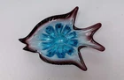 1960s Vintage Murano Style Hand Blown Art Glass Fish Shaped Bowl Blue Heavy
