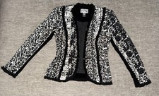 Joseph Ribkoff Jacket 4 Black/White Geometric Patterns Black Trim