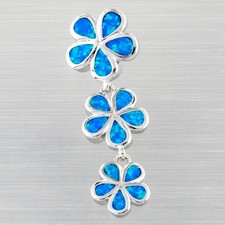 3 Plumeria Ocean Blue Fire Opal Silver Jewelry Necklace Pendant