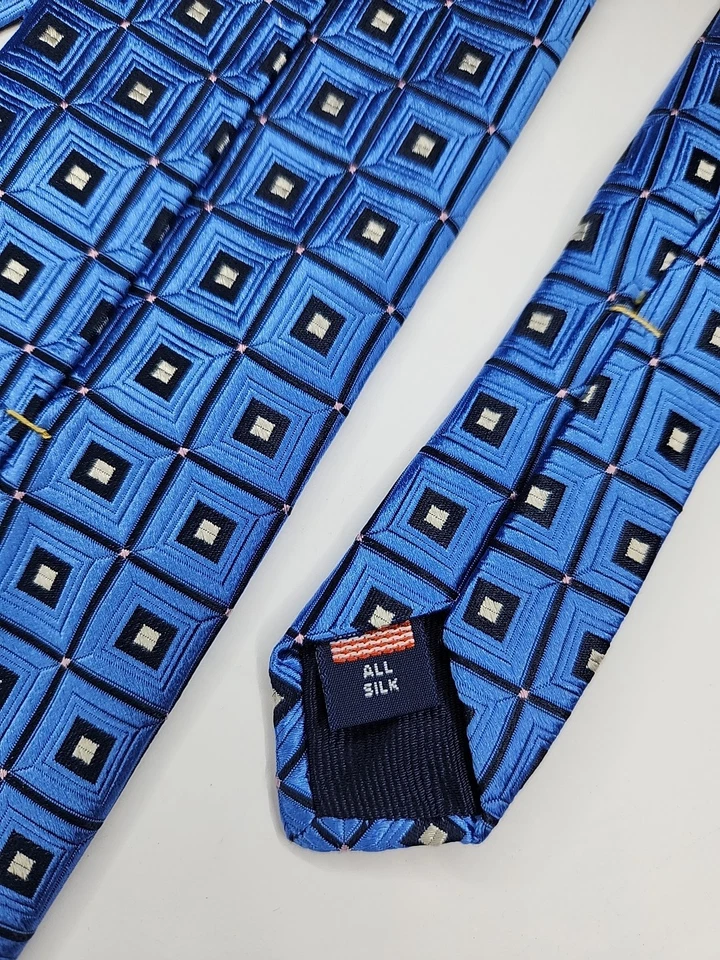 Corbata Holland and Sherry Azul Negra Slvr Geométrica Seda Cuello EE. UU. Larga 61" x 3-5/8" Foto 4 de 4