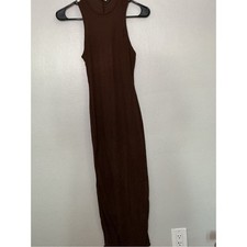 PrettyLittleThing Brown Sleeveless Ribbed Midi Bodycon Dress