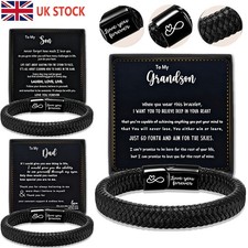 To My Son Grandson Love You Forever Leather Bracelet Wristband Jewelry Gift Box