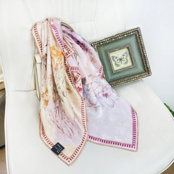 100% Mulberry Silk Square 65X65cm Bandanna lace Print Shawl Neckerchief Scarf