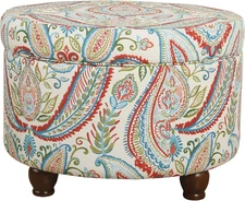 Home Decor | Upholstered round Storage Ottoman | Ottoman with Storage for Living