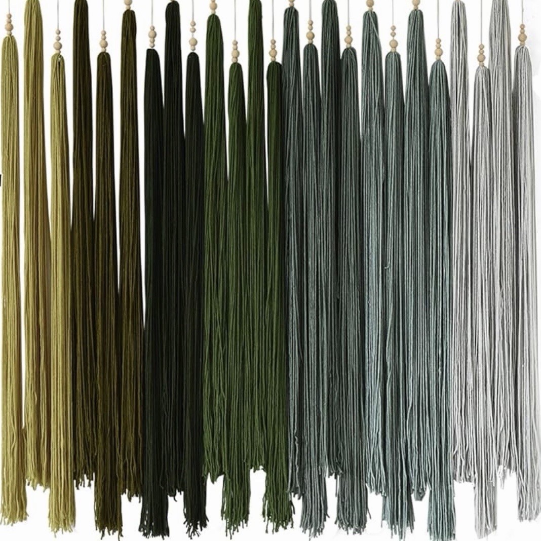 NEW Anthropologie XL Green Boho Tapestry Macrame Dyed Yarn Wall Hanging 40 x 45