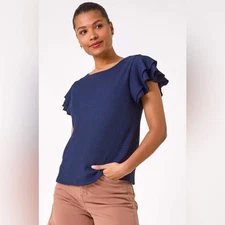 Studio B by Bobeau Navy Blue Textured Top Size S