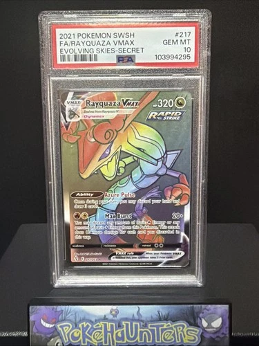Pokémon Car Rayquaza Vmax 217/203 PSA 10 Evolving Skies Rainbow Secret Rare NM