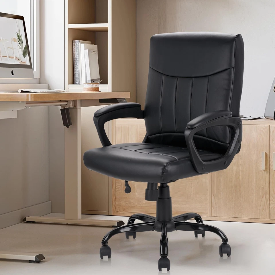 Silla Ejecutiva de Oficina de Cuero con Respaldo Medio CLATINA con Soporte Lumbar y Acolchada Foto 2 de 4