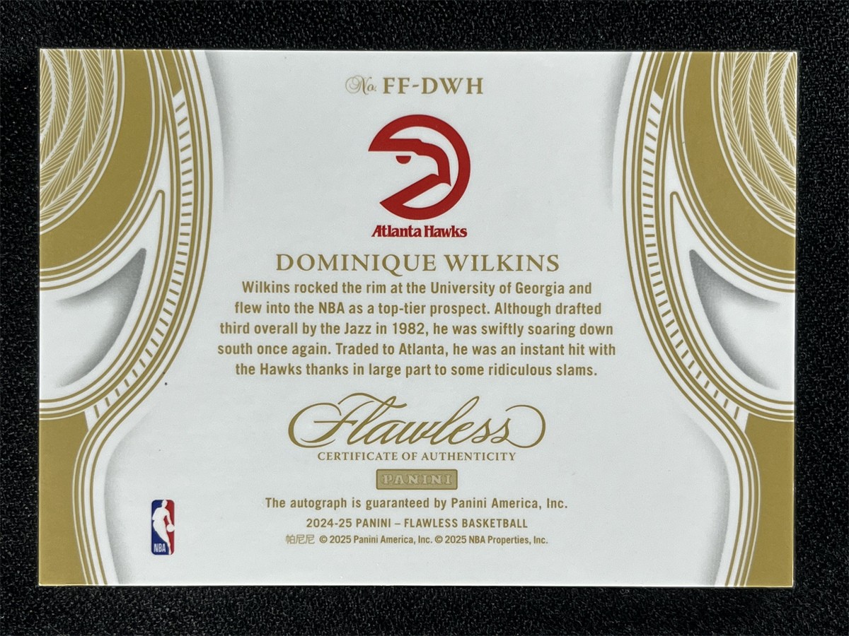 8/8 ! 2024-25 Panini Flawless Finishes Dominique Wilkins #FF-DWH Sapphire Auto view 2