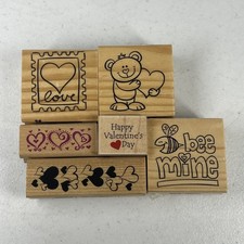 Valentine Rubber Stamps Lot Of 6 Hearts Bears Bee Mine Happy Valentines Day