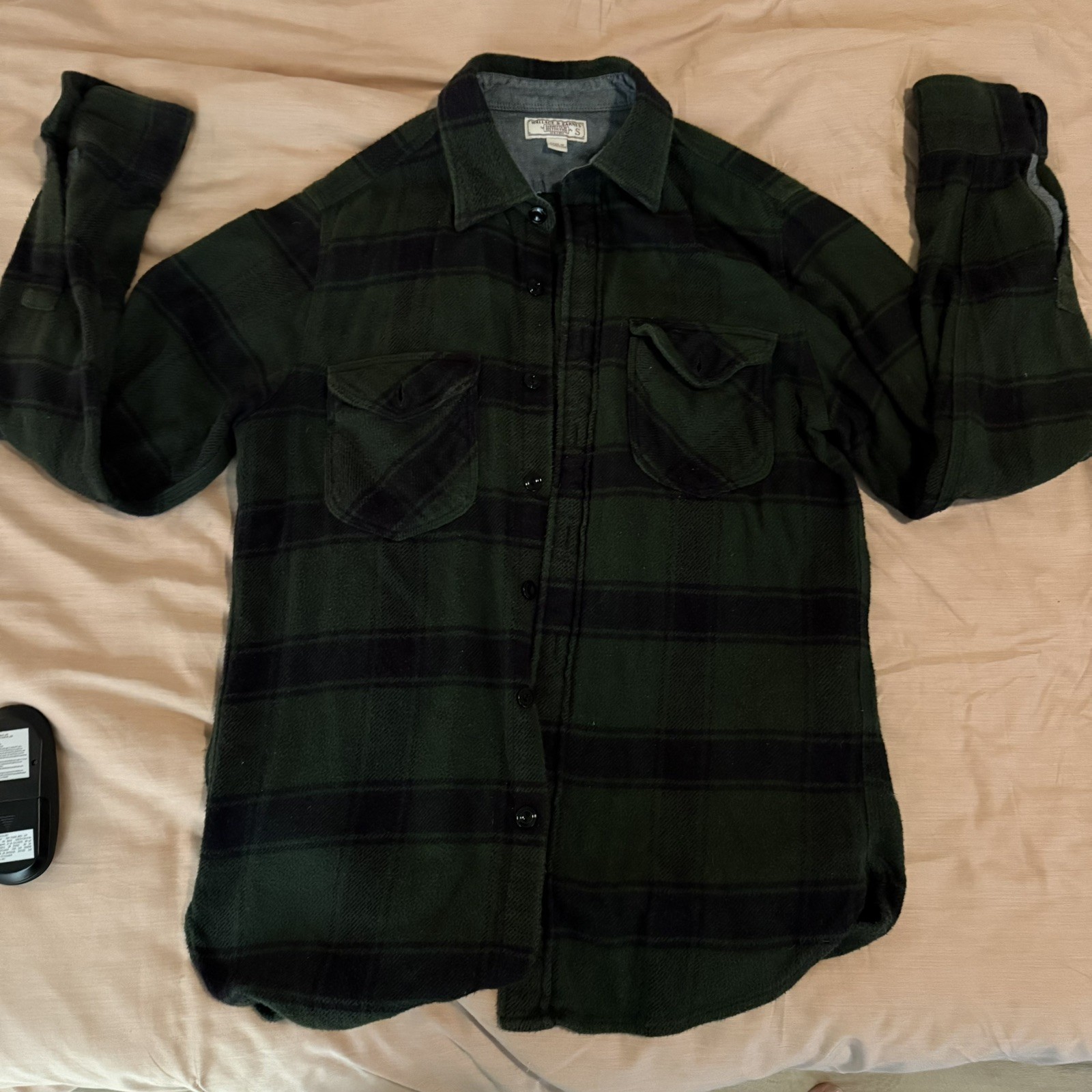 J.Crew Wallace & Barnes Heavyweight Flannel Mens S Green/black Plaid Cotton