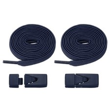 No Tie Shoelaces with 2 Metal Triangle Buckle Clips, 1Pair  Navy Blue