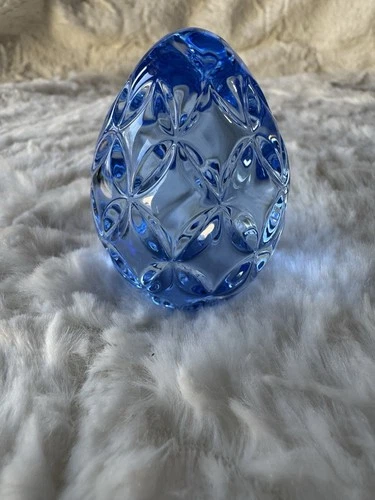 Vintage Waterford Blue Hand Cooler Faceted Egg Crystal Paperweight 2.5” x 2”.