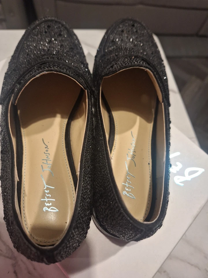 Betsy Johnson Penny Loafers Black Rhinestone Aron Fabric Glass Sparkle Size 8.5M - Image 4 of 4