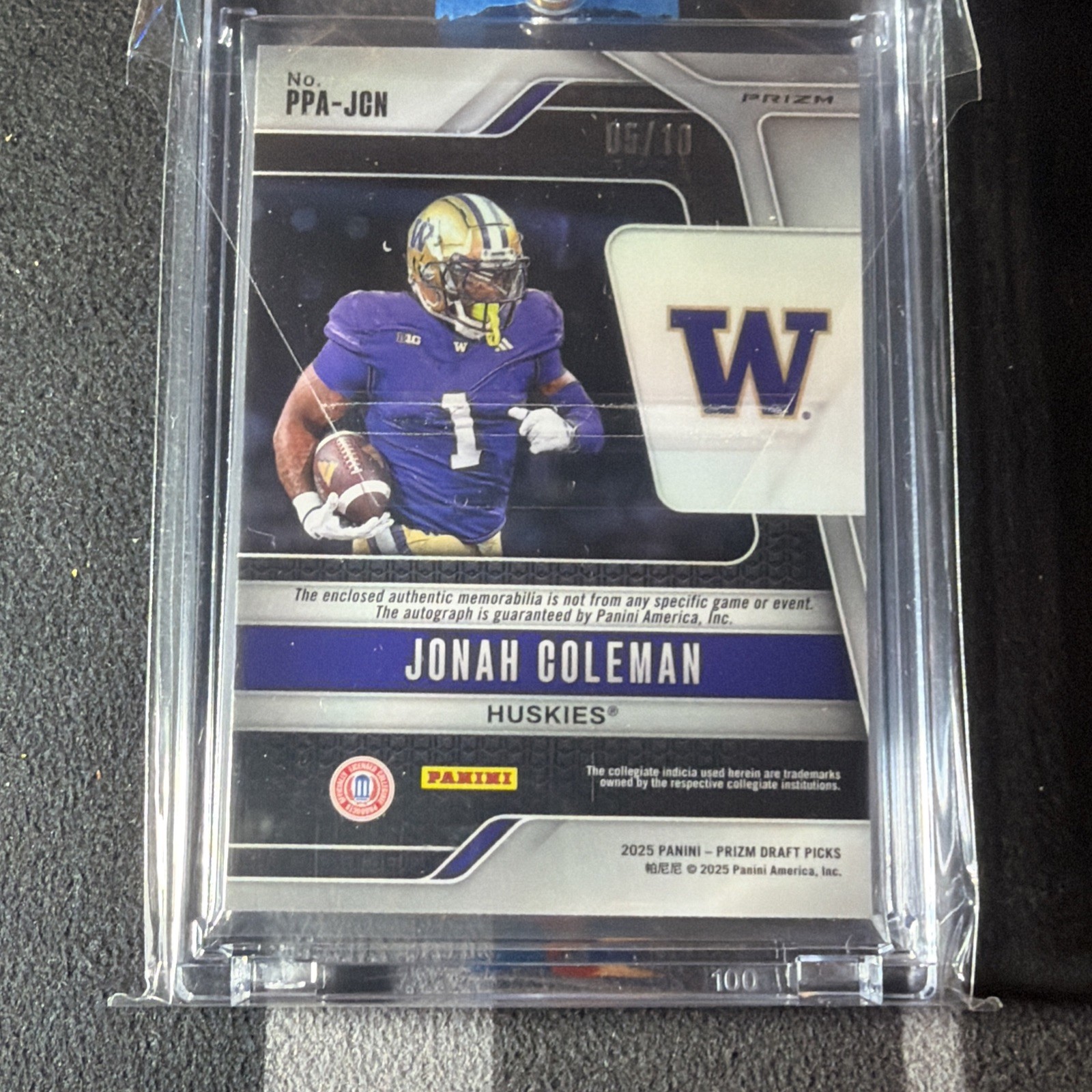 2025 Prizm DP Football Jonah Coleman SSP Gold Rookie Patch Auto #5/10 PATCH-WOW view 6