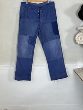 35 French Vintage blue workwear pants trousers distressed Patched mends repairs