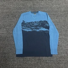 Smartwool Sweater Men Medium Blue Merino Wool Crew Pullover Mountain Print