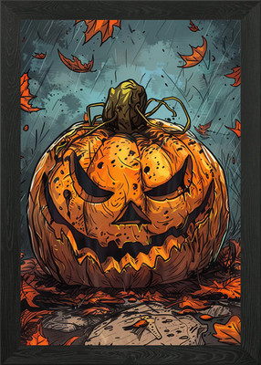 Böser Kürbis Illustration gerahmtes Wandbild Poster Leinwanddruck Bild