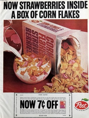 1965 Post Corn Flakes Strawberries Original Vintage Advertisement Print Ad