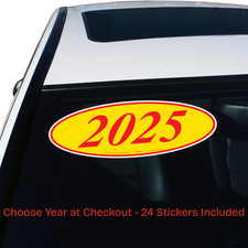 Car Dealer Model Year Stickers 2 Dozen Oval Windshield Decals Red Yellow Auto