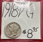 1918-D Mercury Silver Dime (G) Good Condition! ENN Coins