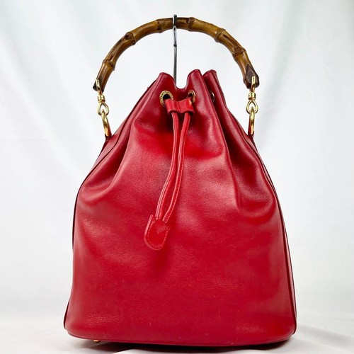 GUCCI Antiguo Bolso de Hombro Gucci Bambú 2 Vías Cordón Rojo - Imagen 2 de 11