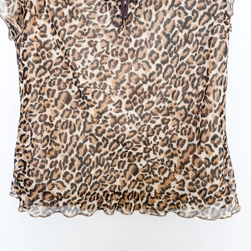 Top para mujer Y2K talla XL estampado de leopardo volantes malla transparente mafia esposa glam rock años 2000 Foto 3 de 4