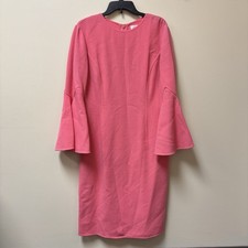 Oscar de la Renta Wool Blend Bell Sleeve Flounce Pencil Dress Sz 14 Pink