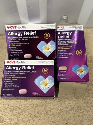 3x Allergy Relief Tablets 180mg 180 Count & 30 Count Lot of 3 Total 240