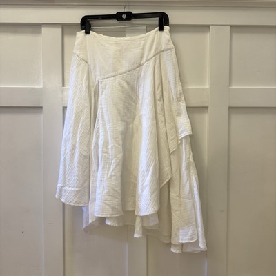 NWT Soft Surroundings Boho Gauzy Midi Skirt Size:M Asymmetrical Hem White