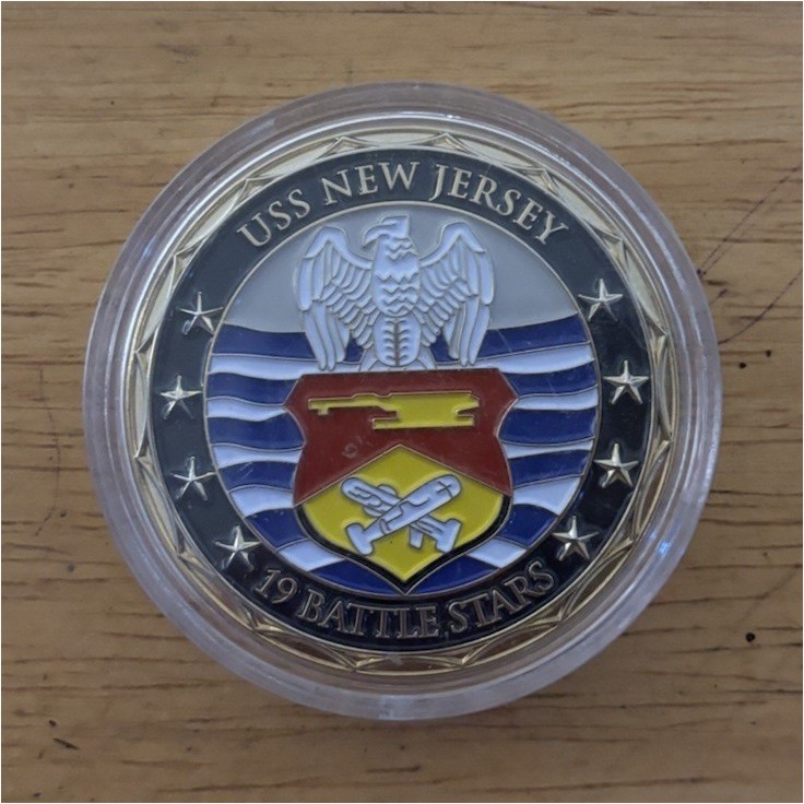 USS New Jersey BB-62 U.S. Navy Challenge Coin 19 Battle Stars Militaria