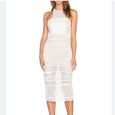 Self-Portrait Striped Mesh Column Dress | White / Nude | US 2 | As Seen On TV