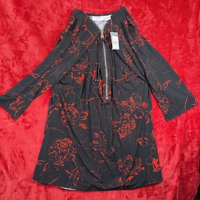 Avenue Studio Damen Übergröße 16 Top Luella Rot Schablone Blumenmuster Zip Hals