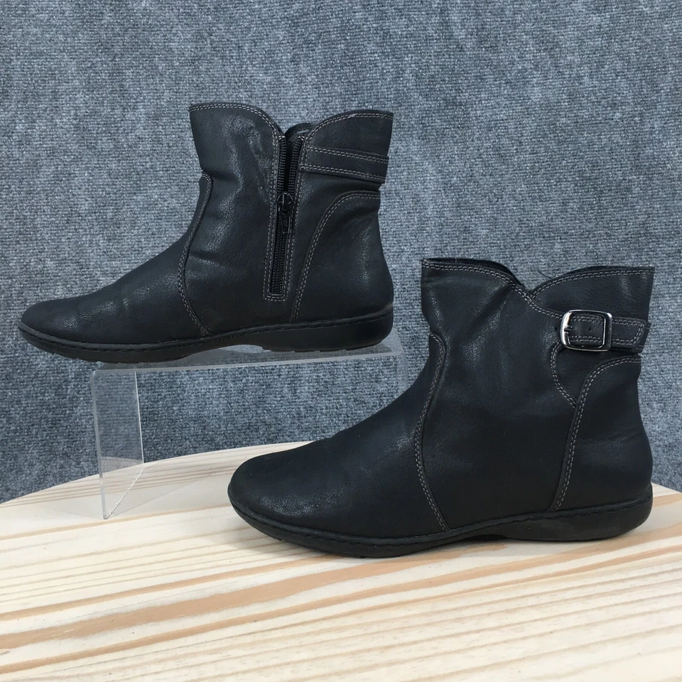 Botas deportivas para mujer 9 M Flynn botín al tobillo negro imitación cuero hebilla punta redonda Foto 2 de 4