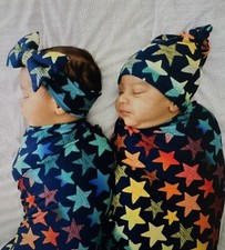 Little Sleepies Shades of Stars Baby Swaddle Blanket and Headband Set OZ NIB NWT