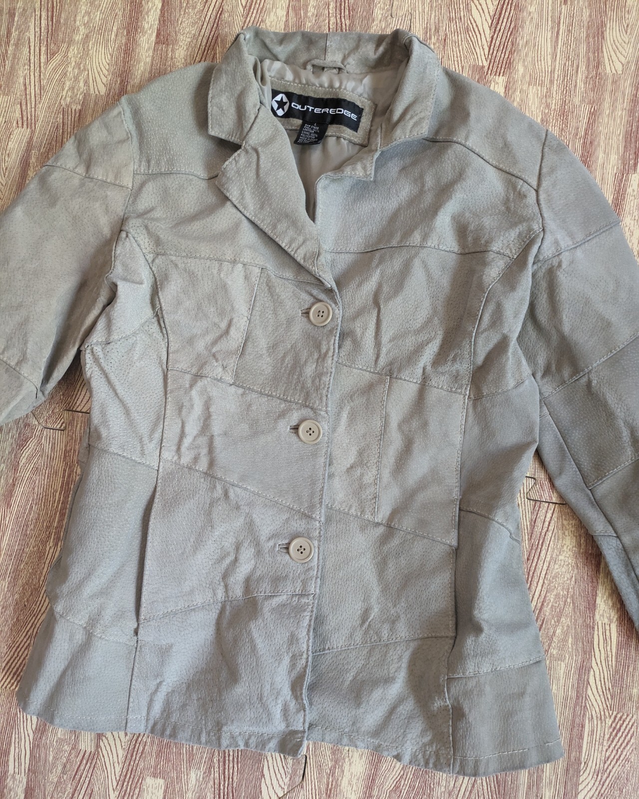 VTG Patchwork Suede Button Front Jacket Tan Butto… - image 2