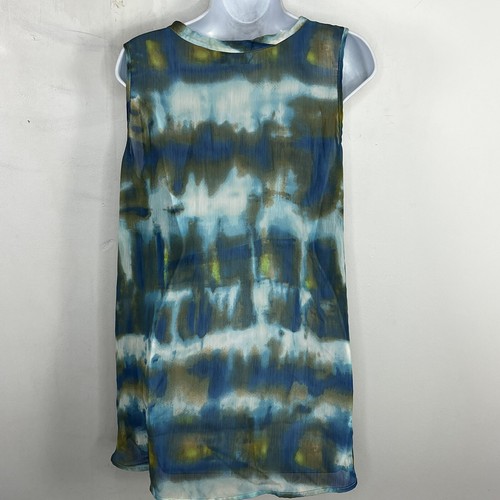 DB Womens Sleeveless Top Sz L Blue Tie Dye V Neck Button Front Blouse - Picture 9 of 11