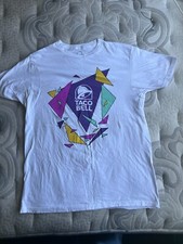 Y2K TACO BELL VINTAGE T-SHIRT MENS MEDIUM WHITE NEON FAST FOOD LOGO TEE GRAPHIC
