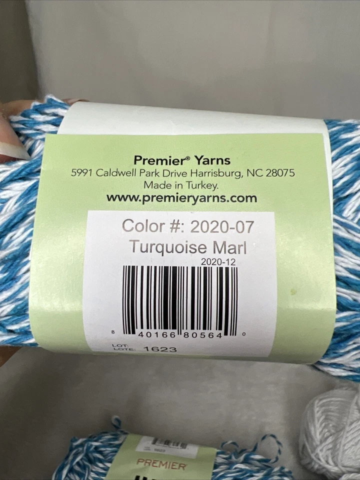 Lote 8 + madejas solo hilo de algodón turquesa jaspeado blanco liso hilos Premier 2,1 oz Foto 3 de 4