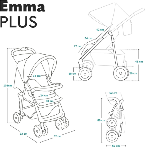 Emma plus Passeggino Leggero E Pieghevole Da 6 Mesi a 15Kg Schienale Regolabile - Foto 8 di 12
