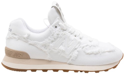 Miu Miu x New Balance 574 White Freyed Denim Sneakers Size EU 40