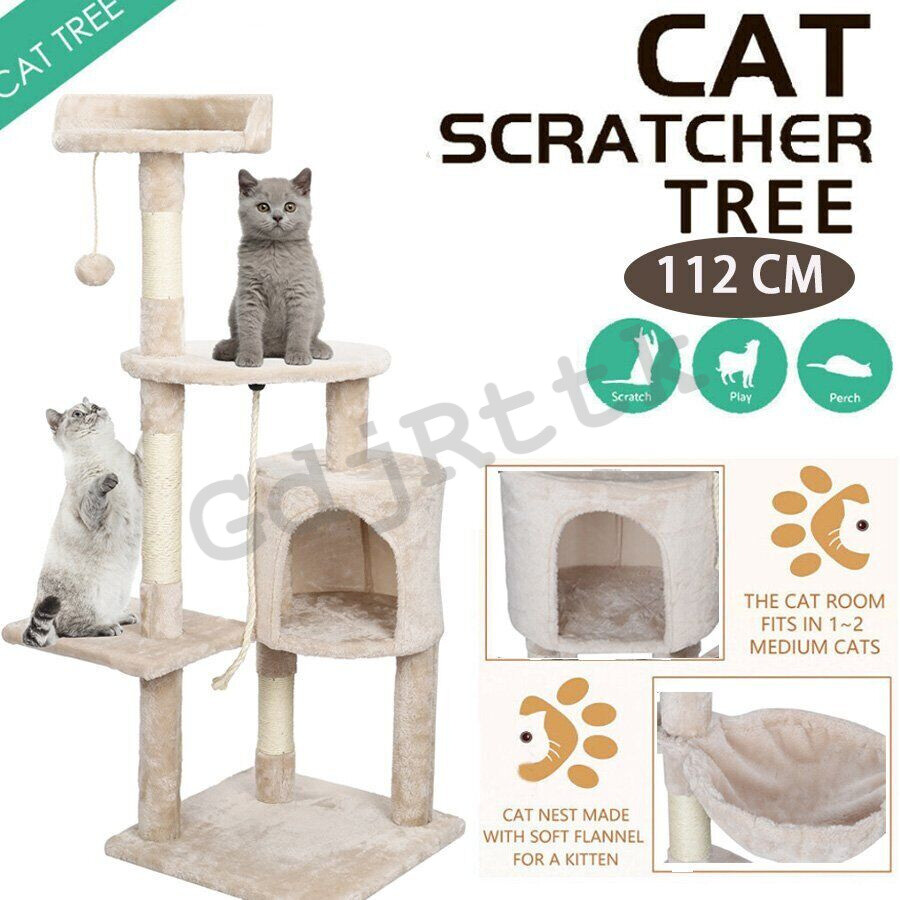 Cat Activity Centre w/ 3 Platforms Sisal Scratching Post Plush Hanging Ball Toy