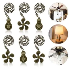 6Pcs Ceiling Fan Beaded Pull Chain Extension w/Connectors Home Light Bulb Decor